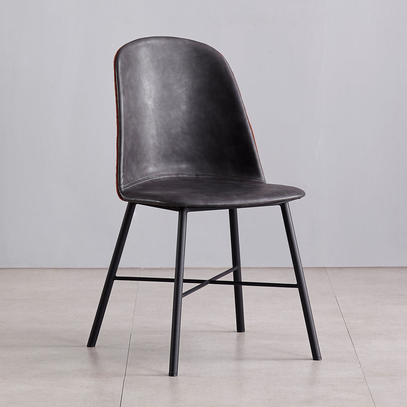 Modern Upholstered Armless Chair Leather Dining Chair with Metal Base