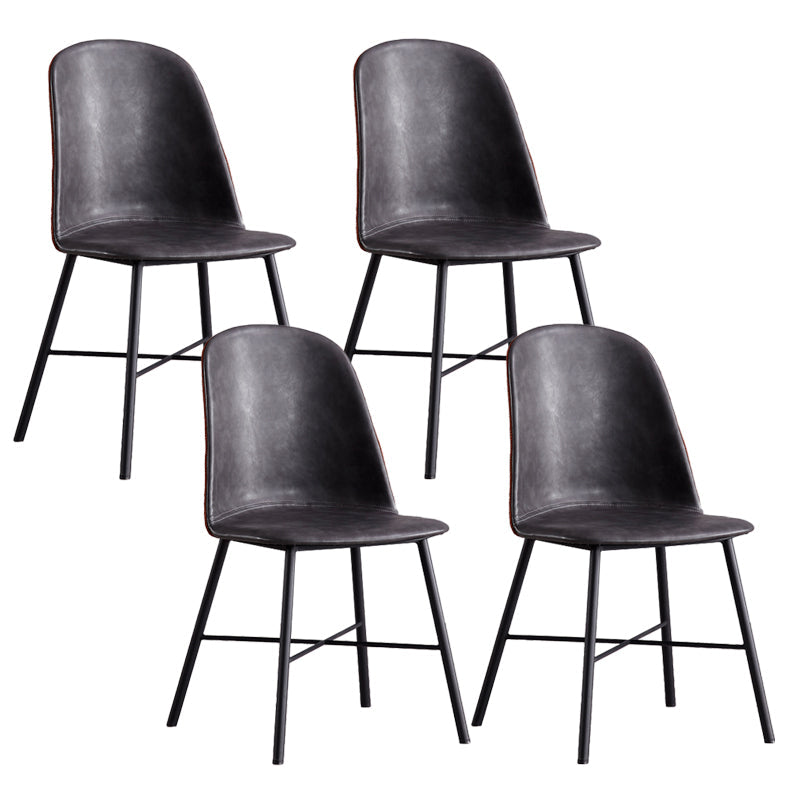 Modern Upholstered Armless Chair Leather Dining Chair with Metal Base