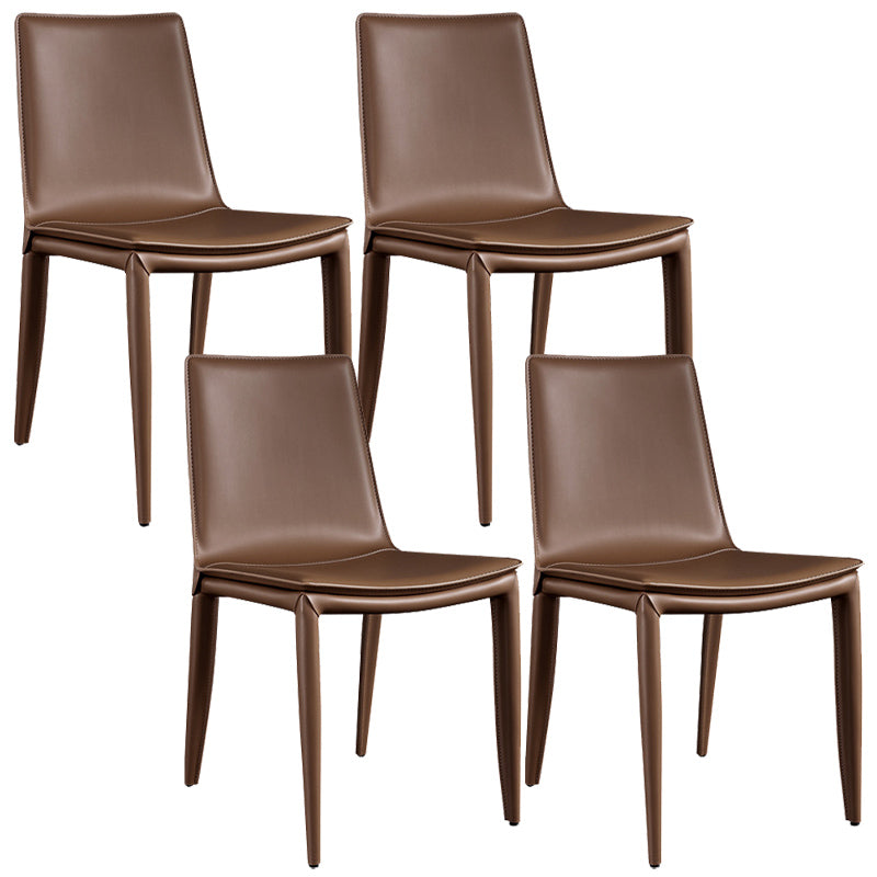 Modern Armless Dining Chairs Low Back Upholstered Side Chair Brown 4 Piece Set Clearhalo 'Dining Chairs' 'Dining Tables & Seating' 'dining_chair' 'furn' 'furn_dining_chair' 'Furniture' 'Kitchen & Dining Furniture' 6087114