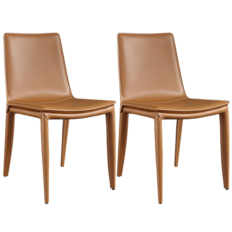 Modern Armless Dining Chairs Low Back Upholstered Side Chair Yellow-Brown 2 Piece Set Clearhalo 'Dining Chairs' 'Dining Tables & Seating' 'dining_chair' 'furn' 'furn_dining_chair' 'Furniture' 'Kitchen & Dining Furniture' 6087126