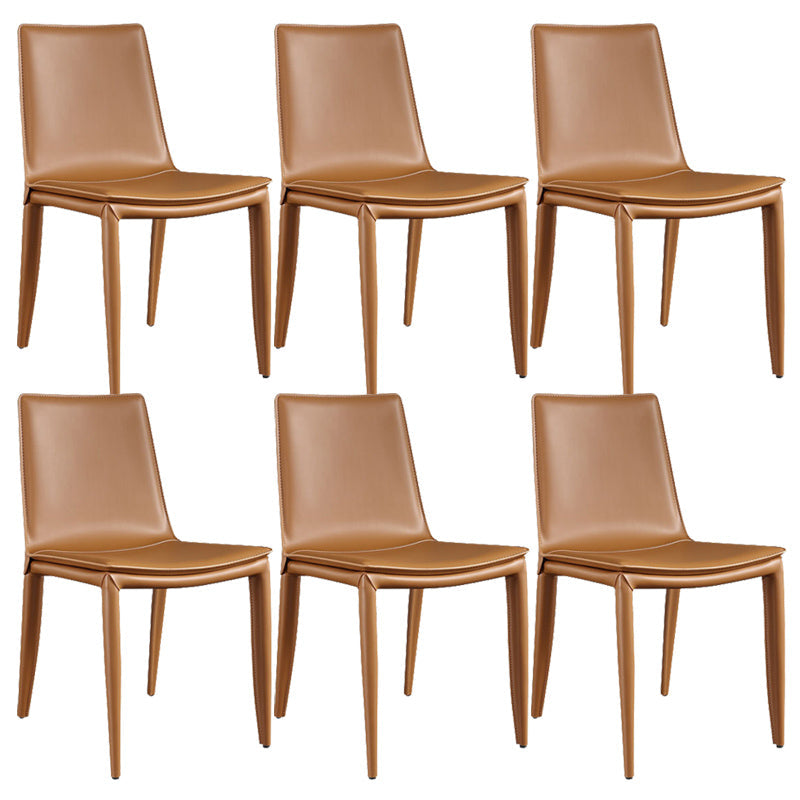 Modern Armless Dining Chairs Low Back Upholstered Side Chair Yellow-Brown 6 Piece Set Clearhalo 'Dining Chairs' 'Dining Tables & Seating' 'dining_chair' 'furn' 'furn_dining_chair' 'Furniture' 'Kitchen & Dining Furniture' 6087128