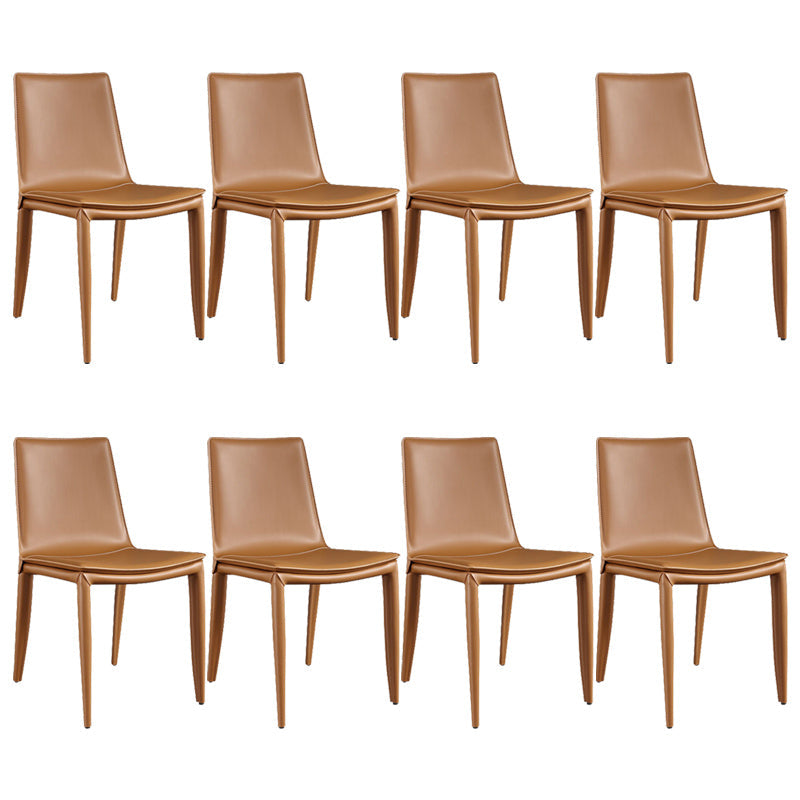 Modern Armless Dining Chairs Low Back Upholstered Side Chair Yellow-Brown 8 Piece Set Clearhalo 'Dining Chairs' 'Dining Tables & Seating' 'dining_chair' 'furn' 'furn_dining_chair' 'Furniture' 'Kitchen & Dining Furniture' 6087129