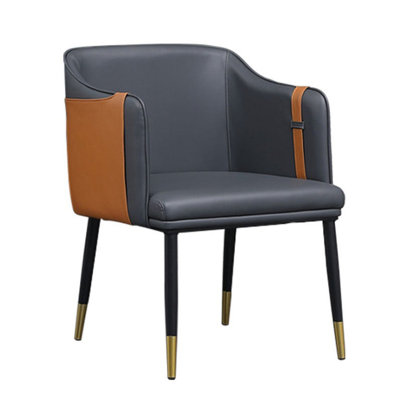 Glam Upholstered Arm Chair Faux Leather and Metal Dining Accent Chair Orange Black 1 Piece Clearhalo 'Dining Chairs' 'Dining Tables & Seating' 'dining_chair' 'furn' 'furn_dining_chair' 'Furniture' 'Kitchen & Dining Furniture' 6087223
