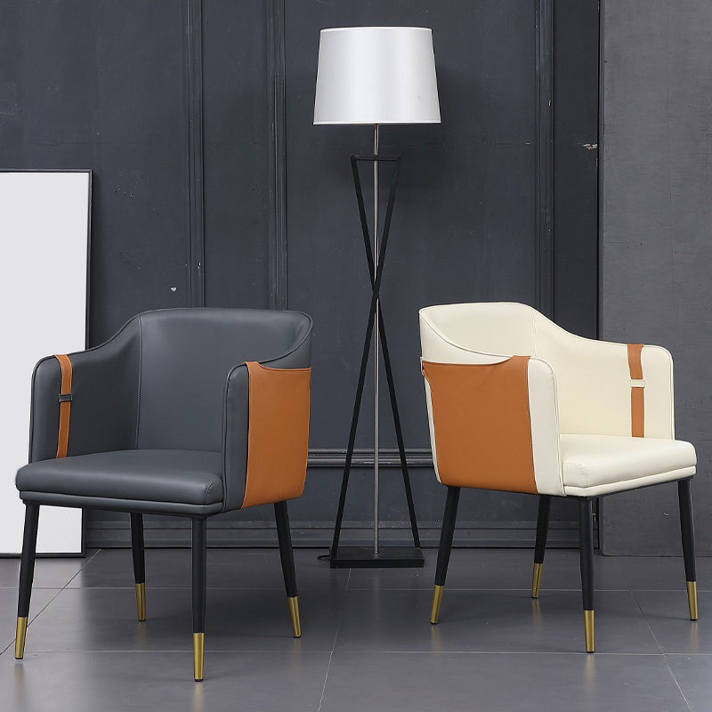 Glam Upholstered Arm Chair Faux Leather and Metal Dining Accent Chair Clearhalo 'Dining Chairs' 'Dining Tables & Seating' 'dining_chair' 'furn' 'furn_dining_chair' 'Furniture' 'Kitchen & Dining Furniture' 6087225