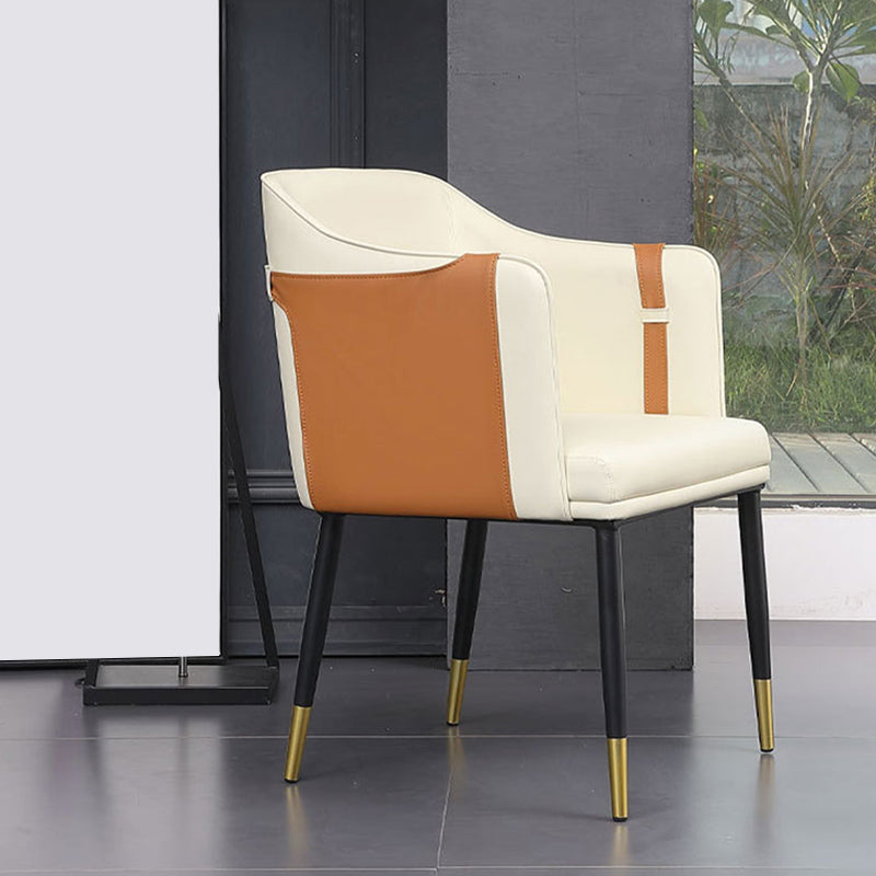 Glam Upholstered Arm Chair Faux Leather and Metal Dining Accent Chair Clearhalo 'Dining Chairs' 'Dining Tables & Seating' 'dining_chair' 'furn' 'furn_dining_chair' 'Furniture' 'Kitchen & Dining Furniture' 6087227