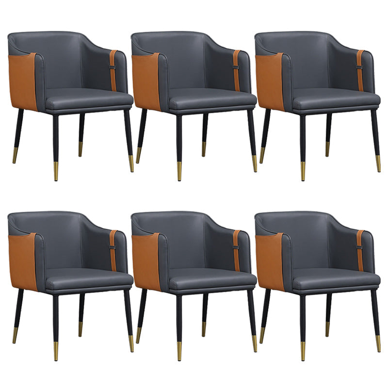 Glam Upholstered Arm Chair Faux Leather and Metal Dining Accent Chair Orange Black 6 Piece Set Clearhalo 'Dining Chairs' 'Dining Tables & Seating' 'dining_chair' 'furn' 'furn_dining_chair' 'Furniture' 'Kitchen & Dining Furniture' 6087228