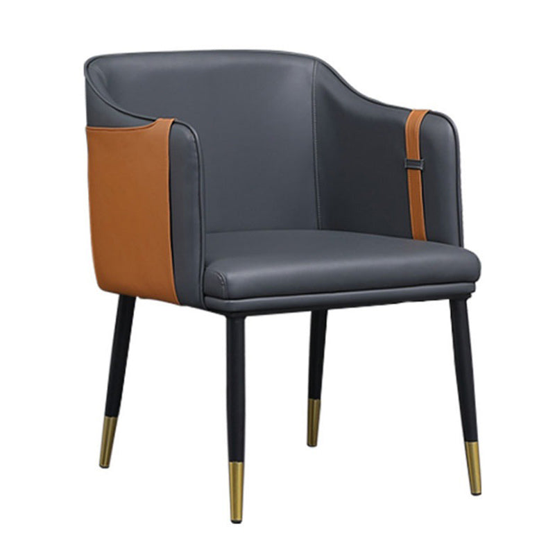 Glam Upholstered Arm Chair Faux Leather and Metal Dining Accent Chair Clearhalo 'Dining Chairs' 'Dining Tables & Seating' 'dining_chair' 'furn' 'furn_dining_chair' 'Furniture' 'Kitchen & Dining Furniture' 6087231