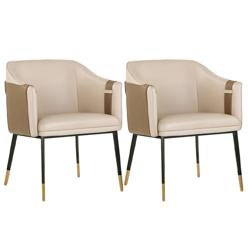 Glam Upholstered Arm Chair Faux Leather and Metal Dining Accent Chair Apricot-Brown 2 Piece Set Clearhalo 'Dining Chairs' 'Dining Tables & Seating' 'dining_chair' 'furn' 'furn_dining_chair' 'Furniture' 'Kitchen & Dining Furniture' 6087233