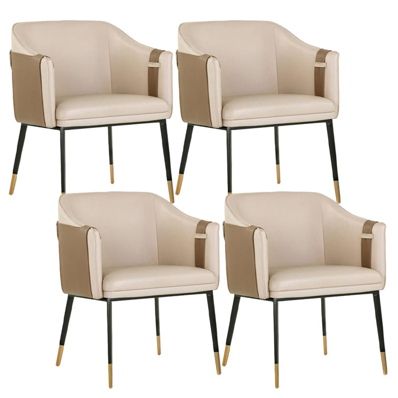 Glam Upholstered Arm Chair Faux Leather and Metal Dining Accent Chair Apricot-Brown 4 Piece Set Clearhalo 'Dining Chairs' 'Dining Tables & Seating' 'dining_chair' 'furn' 'furn_dining_chair' 'Furniture' 'Kitchen & Dining Furniture' 6087235
