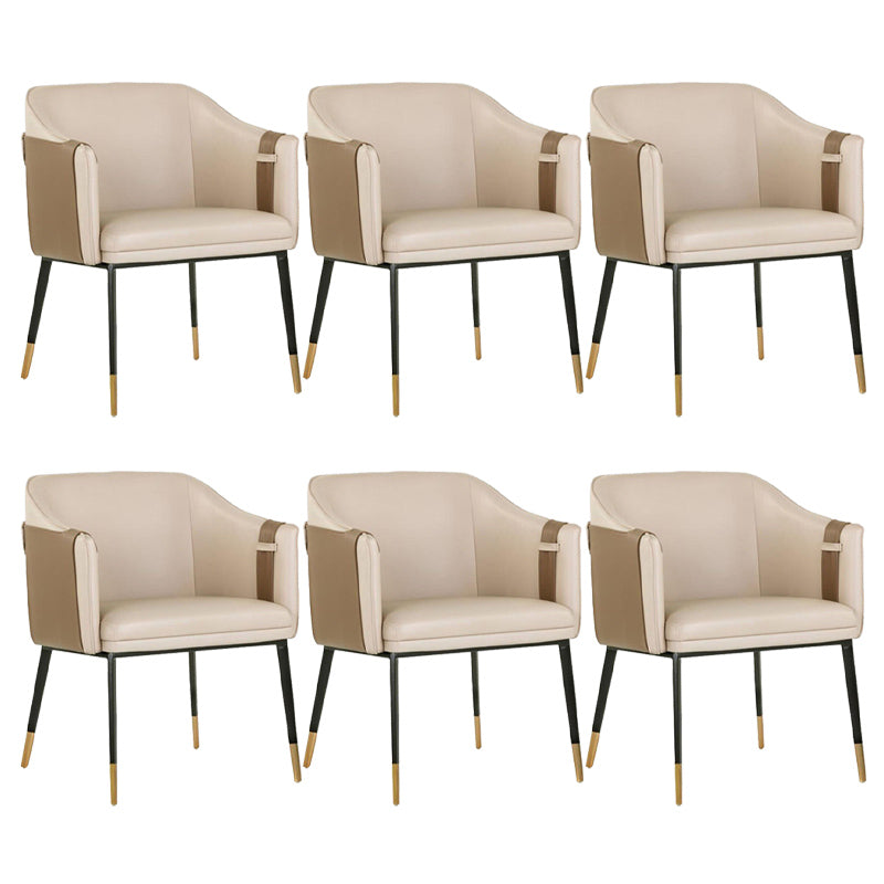 Glam Upholstered Arm Chair Faux Leather and Metal Dining Accent Chair Apricot-Brown 6 Piece Set Clearhalo 'Dining Chairs' 'Dining Tables & Seating' 'dining_chair' 'furn' 'furn_dining_chair' 'Furniture' 'Kitchen & Dining Furniture' 6087236