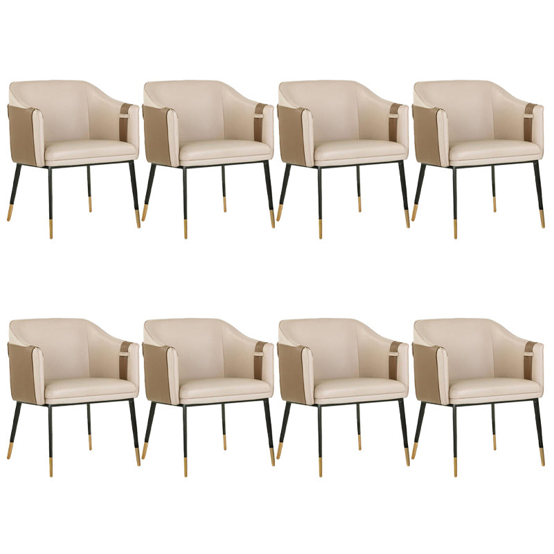 Glam Upholstered Arm Chair Faux Leather and Metal Dining Accent Chair Apricot-Brown 8 Piece Set Clearhalo 'Dining Chairs' 'Dining Tables & Seating' 'dining_chair' 'furn' 'furn_dining_chair' 'Furniture' 'Kitchen & Dining Furniture' 6087237