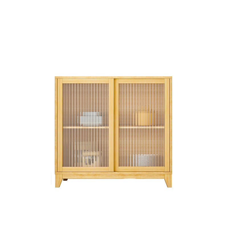 Modern Credenza Engineered Wood Sideboard Table with Sliding Glass Door Natural Clearhalo 'buffet_sideboard' 'Buffets & Sideboards' 'furn' 'furn_buffet_sideboard' 'Furniture' 'Kitchen & Dining Furniture' 6087443