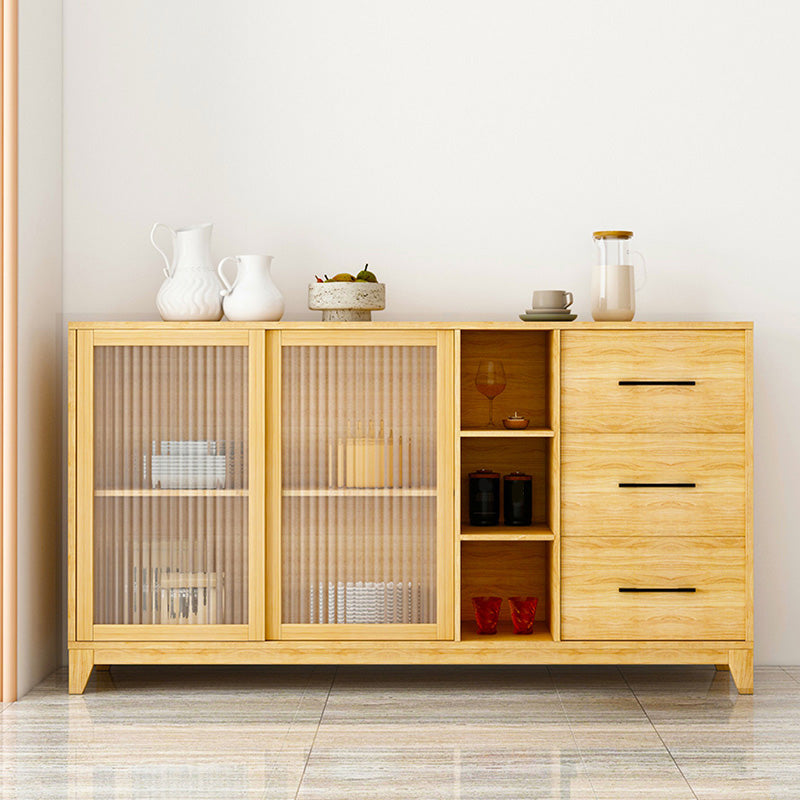 Modern Credenza Engineered Wood Sideboard Table with Sliding Glass Door Clearhalo 'buffet_sideboard' 'Buffets & Sideboards' 'furn' 'furn_buffet_sideboard' 'Furniture' 'Kitchen & Dining Furniture' 6087444
