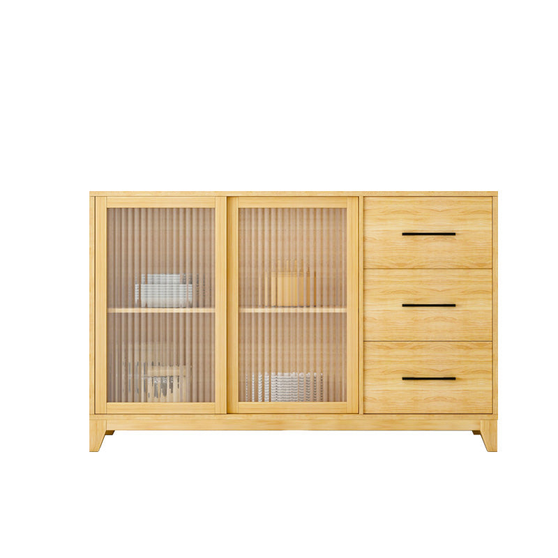 Modern Credenza Engineered Wood Sideboard Table with Sliding Glass Door Natural Clearhalo 'buffet_sideboard' 'Buffets & Sideboards' 'furn' 'furn_buffet_sideboard' 'Furniture' 'Kitchen & Dining Furniture' 6087445