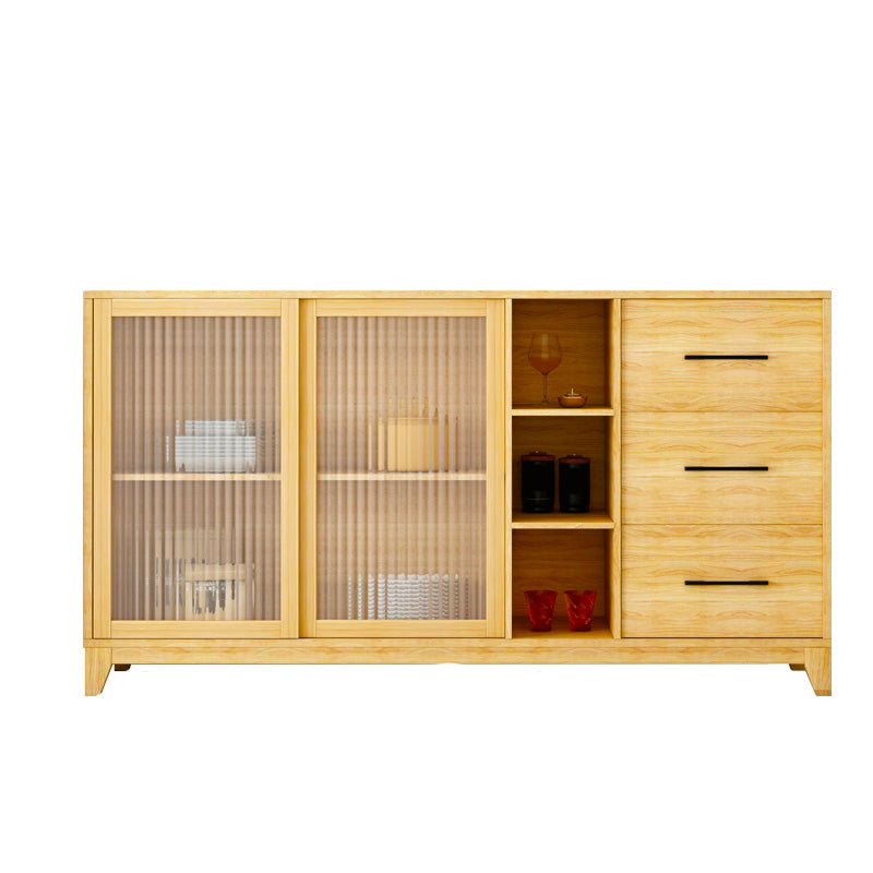 Modern Credenza Engineered Wood Sideboard Table with Sliding Glass Door 71"L x 16"W x 38"H Natural Clearhalo 'buffet_sideboard' 'Buffets & Sideboards' 'furn' 'furn_buffet_sideboard' 'Furniture' 'Kitchen & Dining Furniture' 6087446