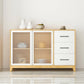 Modern Credenza Engineered Wood Sideboard Table with Sliding Glass Door