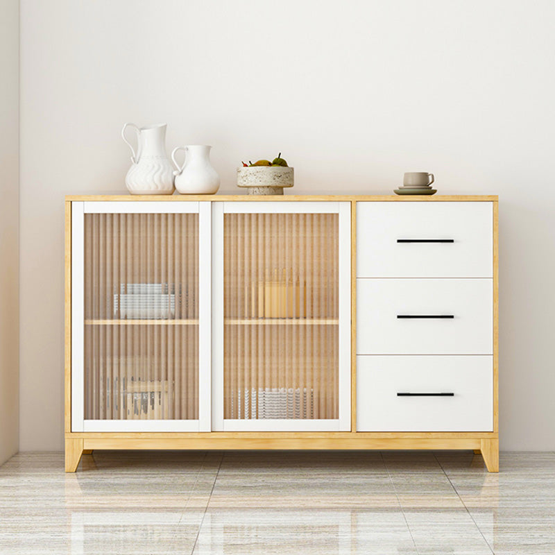 Modern Credenza Engineered Wood Sideboard Table with Sliding Glass Door Clearhalo 'buffet_sideboard' 'Buffets & Sideboards' 'furn' 'furn_buffet_sideboard' 'Furniture' 'Kitchen & Dining Furniture' 6087447