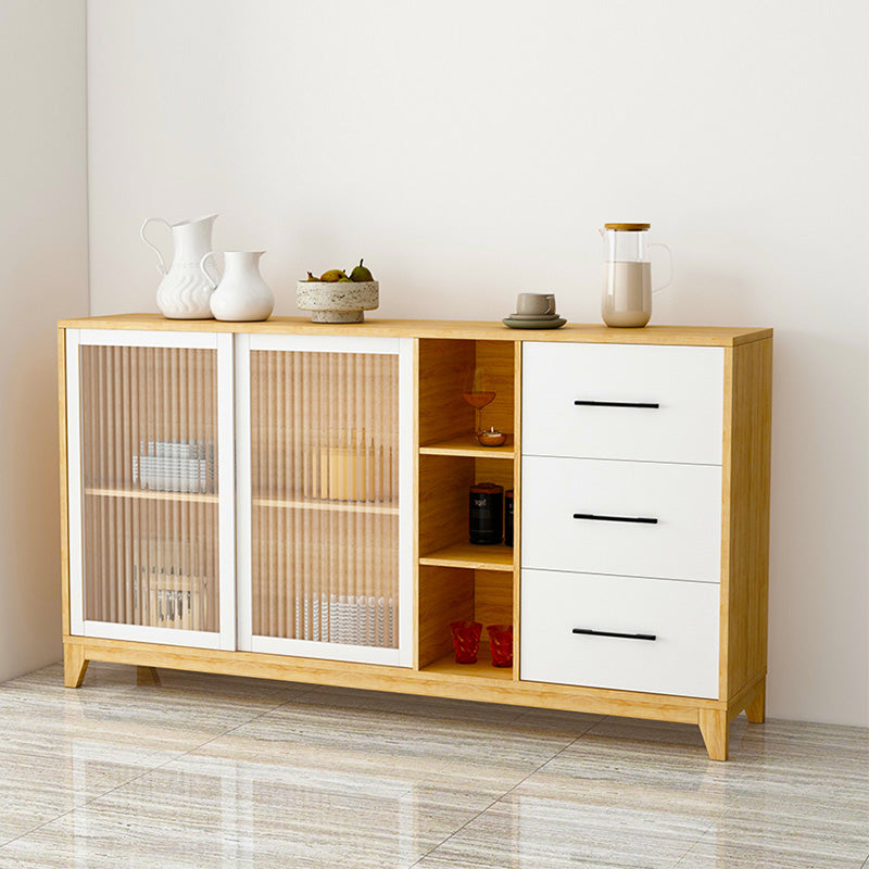 Modern Credenza Engineered Wood Sideboard Table with Sliding Glass Door Clearhalo 'buffet_sideboard' 'Buffets & Sideboards' 'furn' 'furn_buffet_sideboard' 'Furniture' 'Kitchen & Dining Furniture' 6087448