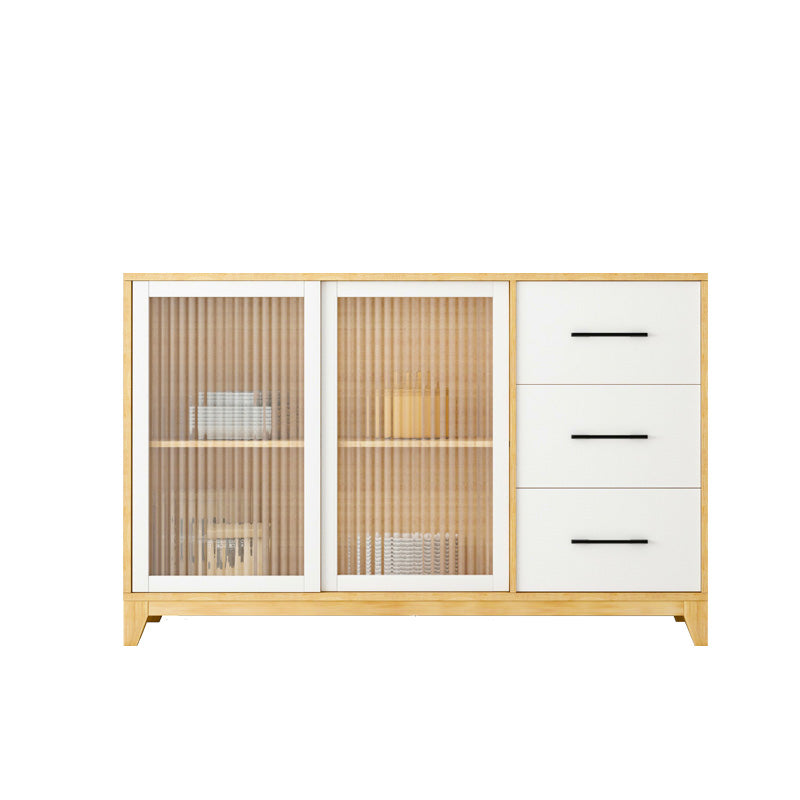 Modern Credenza Engineered Wood Sideboard Table with Sliding Glass Door White Clearhalo 'buffet_sideboard' 'Buffets & Sideboards' 'furn' 'furn_buffet_sideboard' 'Furniture' 'Kitchen & Dining Furniture' 6087450