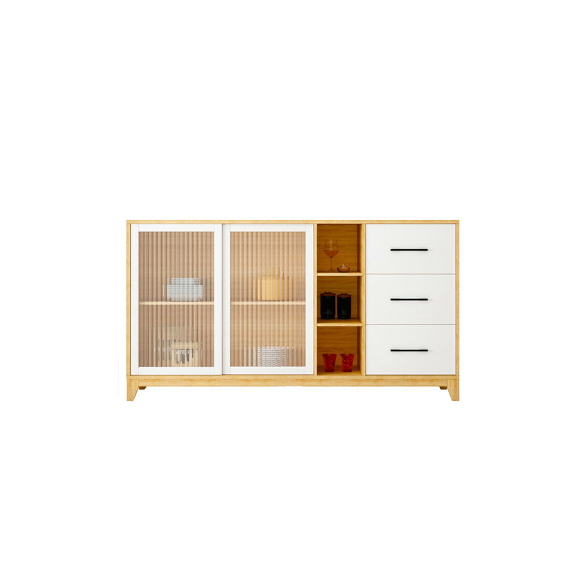 Modern Credenza Engineered Wood Sideboard Table with Sliding Glass Door Clearhalo 'buffet_sideboard' 'Buffets & Sideboards' 'furn' 'furn_buffet_sideboard' 'Furniture' 'Kitchen & Dining Furniture' 6087451