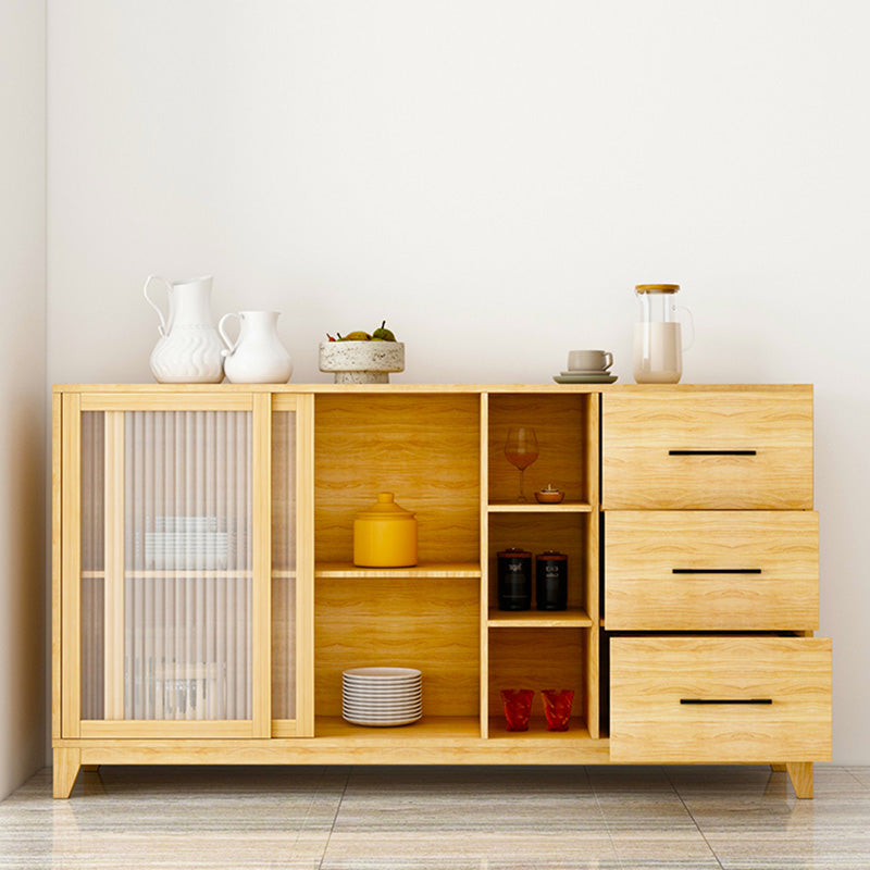 Modern Credenza Engineered Wood Sideboard Table with Sliding Glass Door Clearhalo 'buffet_sideboard' 'Buffets & Sideboards' 'furn' 'furn_buffet_sideboard' 'Furniture' 'Kitchen & Dining Furniture' 6087458
