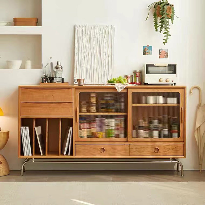 Tavolo di sideboard in legno massiccio mensole regolabili naturali credenza con porta di vetro