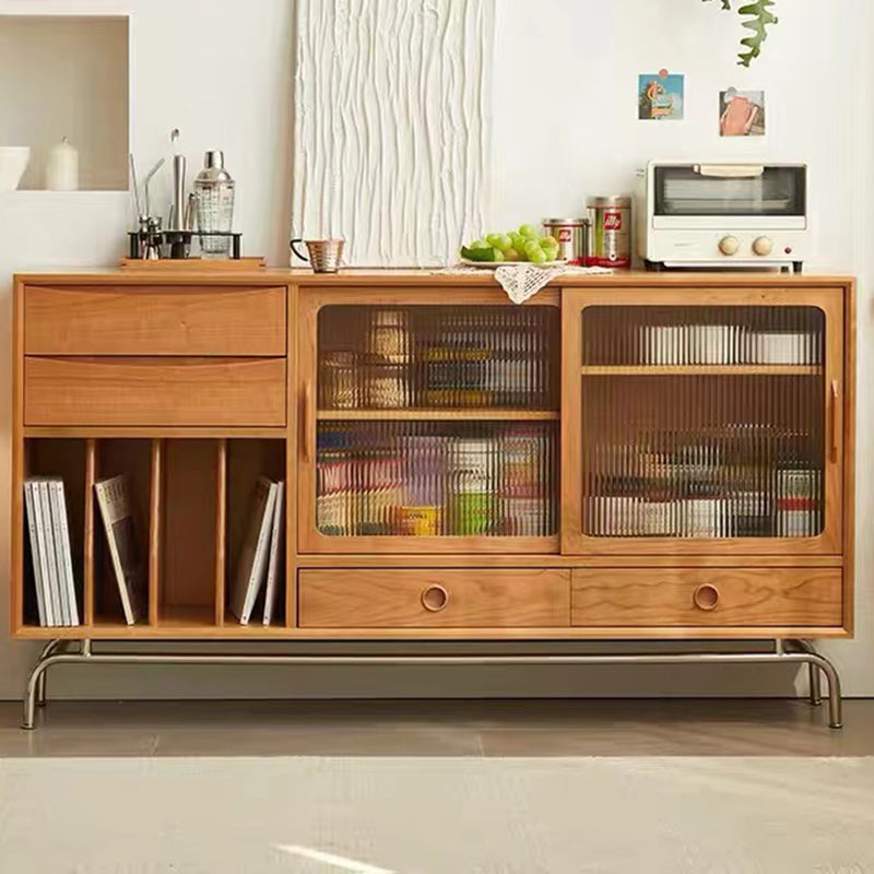 Tavolo di sideboard in legno massiccio mensole regolabili naturali credenza con porta di vetro