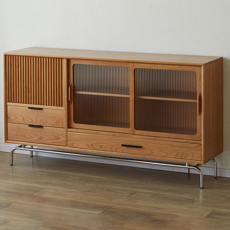 Tavolo di sideboard in legno massiccio mensole regolabili naturali credenza con porta di vetro