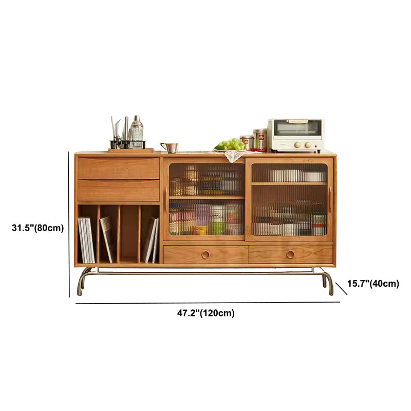 Tavolo di sideboard in legno massiccio mensole regolabili naturali credenza con porta di vetro