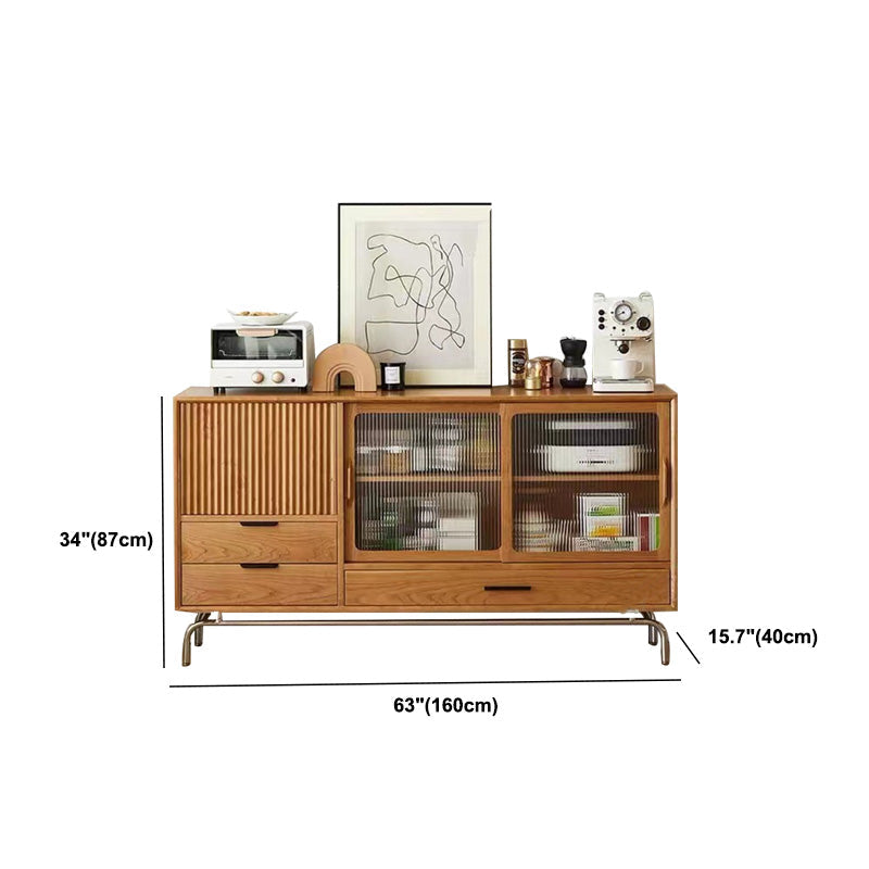Tavolo di sideboard in legno massiccio mensole regolabili naturali credenza con porta di vetro