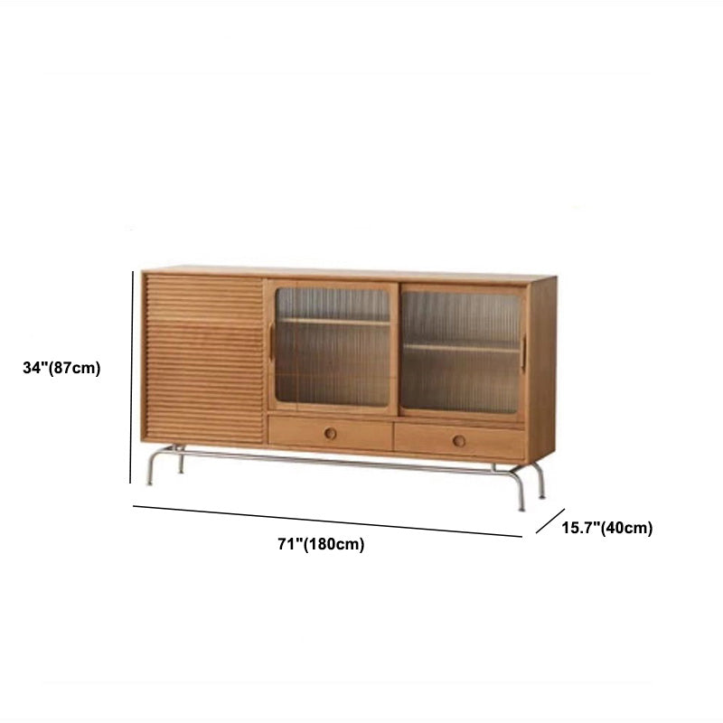 Credenza naturale a 2 tradri di legno moderna Credenza naturale con porta di vetro