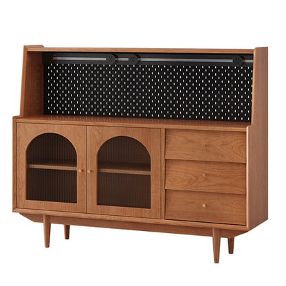 Pine Solid Wood Sideboard 3-drawer Home Credenza with Glass Door