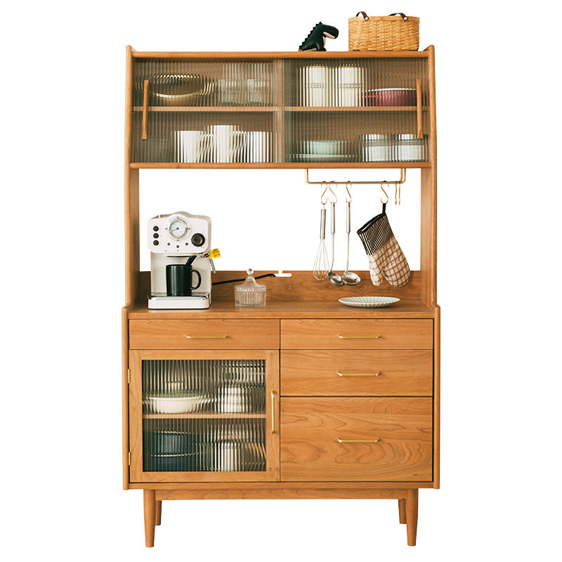16.1"W Cherry Wood Sideboard Cabinet 4-drawer Natural Side Board with Sliding Door 47"L x 16"W x 65"H Clearhalo 'buffet_sideboard' 'Buffets & Sideboards' 'furn' 'furn_buffet_sideboard' 'Furniture' 'Kitchen & Dining Furniture' 6087671