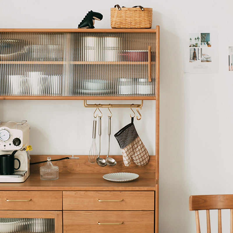 16.1"W Cherry Wood Sideboard Cabinet 4-drawer Natural Side Board with Sliding Door Clearhalo 'buffet_sideboard' 'Buffets & Sideboards' 'furn' 'furn_buffet_sideboard' 'Furniture' 'Kitchen & Dining Furniture' 6087672