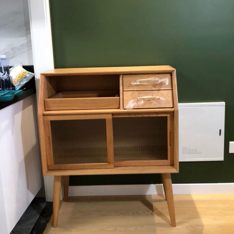 16.5"W√ó38.6"H Sliding Door Dining Server Modern Solid Wood Sideboard Table with 2-drawer Natural Clearhalo 'buffet_sideboard' 'Buffets & Sideboards' 'furn' 'furn_buffet_sideboard' 'Furniture' 'Kitchen & Dining Furniture' 6087681