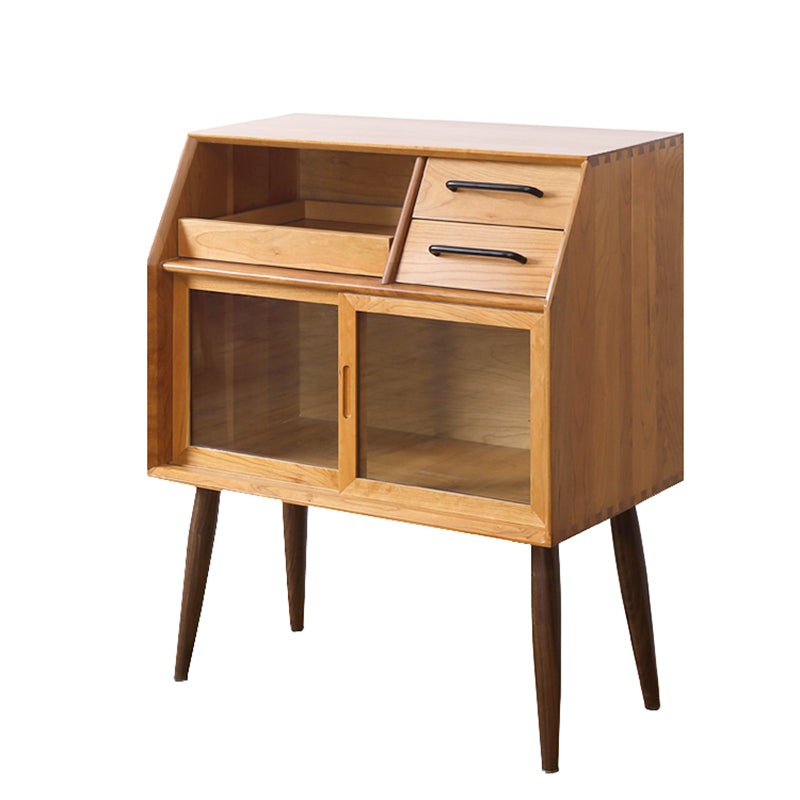 16.5"W√ó38.6"H Sliding Door Dining Server Modern Solid Wood Sideboard Table with 2-drawer Light Brown Clearhalo 'buffet_sideboard' 'Buffets & Sideboards' 'furn' 'furn_buffet_sideboard' 'Furniture' 'Kitchen & Dining Furniture' 6087685