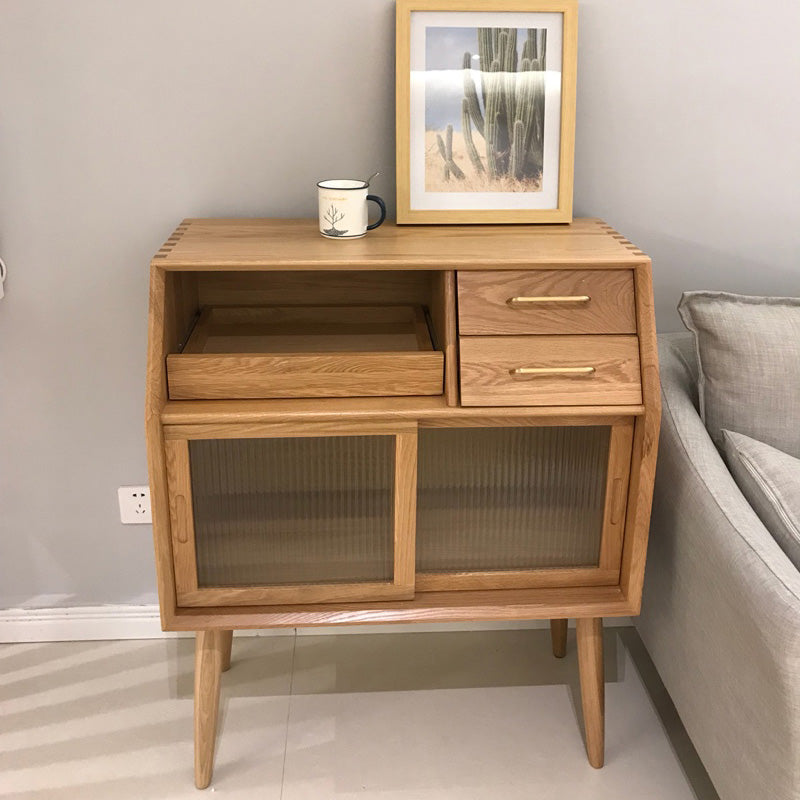 16.5"W√ó38.6"H Sliding Door Dining Server Modern Solid Wood Sideboard Table with 2-drawer Clearhalo 'buffet_sideboard' 'Buffets & Sideboards' 'furn' 'furn_buffet_sideboard' 'Furniture' 'Kitchen & Dining Furniture' 6087692