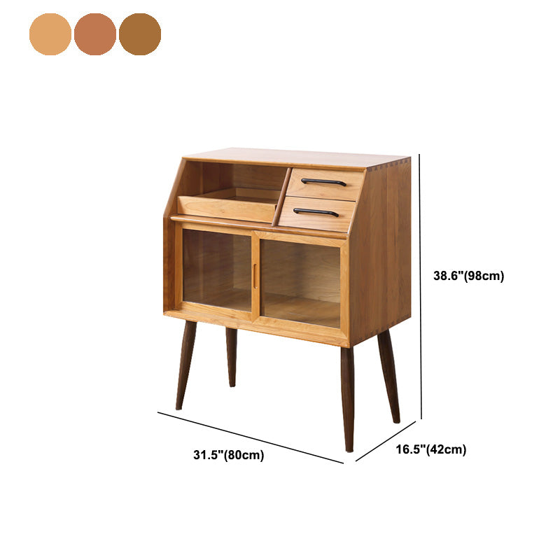 16.5"W√ó38.6"H Sliding Door Dining Server Modern Solid Wood Sideboard Table with 2-drawer Clearhalo 'buffet_sideboard' 'Buffets & Sideboards' 'furn' 'furn_buffet_sideboard' 'Furniture' 'Kitchen & Dining Furniture' 6087693