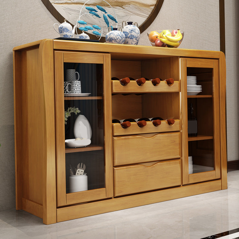 Modern Sideboard Buffet Glass Doors Buffet Table with 2-Drawer and 2-Door,17" W X 35" H Natural Clearhalo 'buffet_sideboard' 'Buffets & Sideboards' 'furn' 'furn_buffet_sideboard' 'Furniture' 'Kitchen & Dining Furniture' 6087763