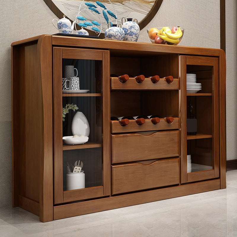 Modern Sideboard Buffet Glass Doors Buffet Table with 2-Drawer and 2-Door,17" W X 35" H Walnut Clearhalo 'buffet_sideboard' 'Buffets & Sideboards' 'furn' 'furn_buffet_sideboard' 'Furniture' 'Kitchen & Dining Furniture' 6087764