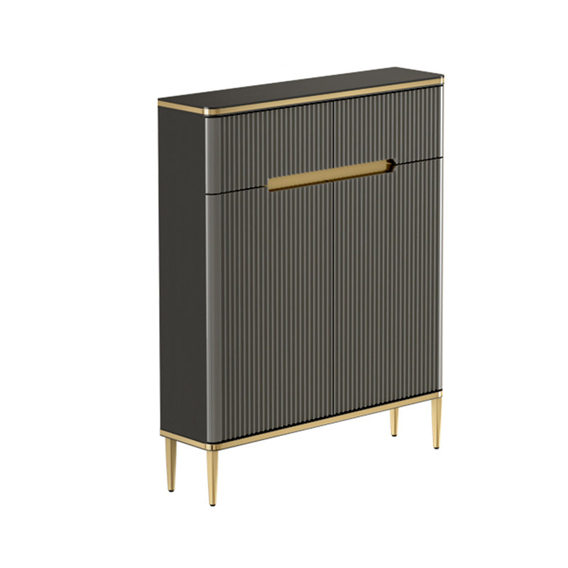 Glam Dark Gray Credenza Sintered Stone Top Sideboard Cabinet for Dining Room 31"L x 8"W x 38"H Black Clearhalo 'buffet_sideboard' 'Buffets & Sideboards' 'furn' 'furn_buffet_sideboard' 'Furniture' 'Kitchen & Dining Furniture' 6087830