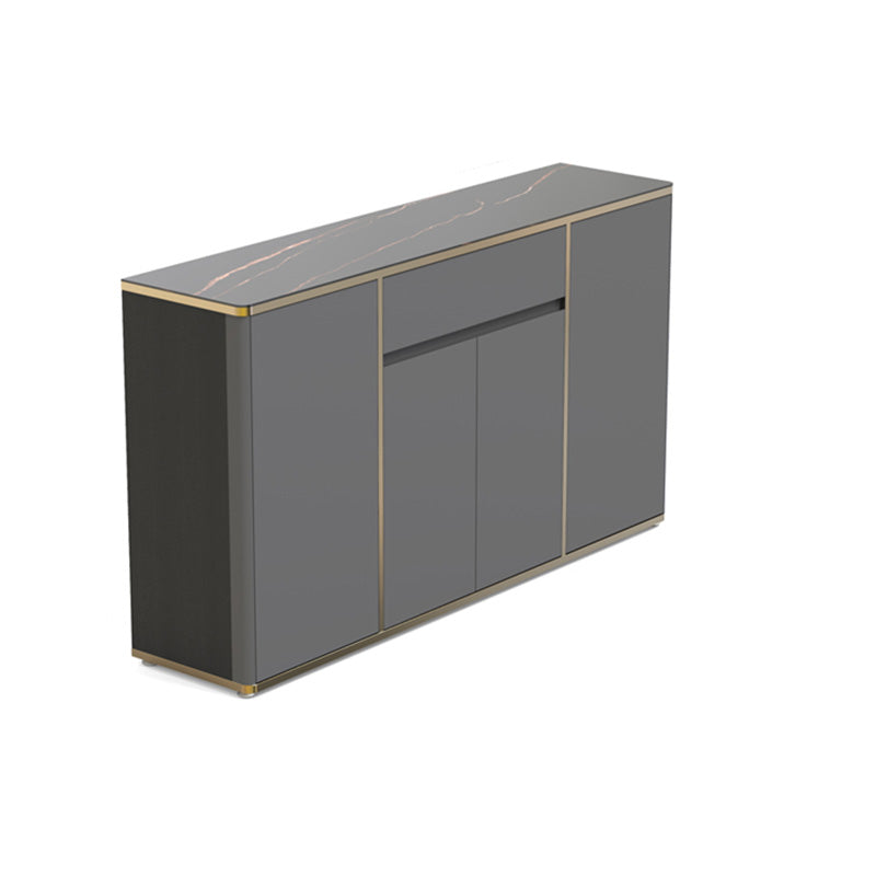 Glam Dark Gray Credenza Sintered Stone Top Sideboard Cabinet for Dining Room 59"L x 14"W x 34"H Black Clearhalo 'buffet_sideboard' 'Buffets & Sideboards' 'furn' 'furn_buffet_sideboard' 'Furniture' 'Kitchen & Dining Furniture' 6087832