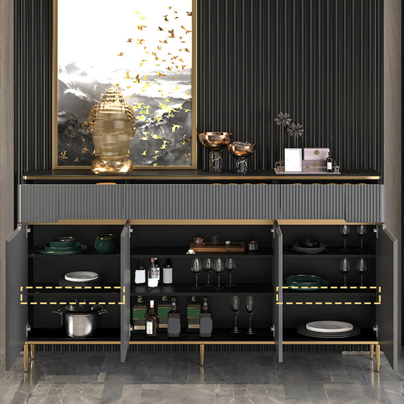 Glam Dark Gray Credenza Sintered Stone Top Sideboard Cabinet for Dining Room Clearhalo 'buffet_sideboard' 'Buffets & Sideboards' 'furn' 'furn_buffet_sideboard' 'Furniture' 'Kitchen & Dining Furniture' 6087834