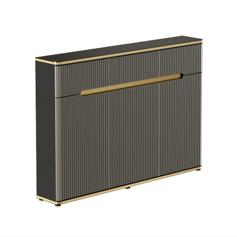 Glam Dark Gray Credenza Sintered Stone Top Sideboard Cabinet for Dining Room 39"L x 8"W x 34"H Black Clearhalo 'buffet_sideboard' 'Buffets & Sideboards' 'furn' 'furn_buffet_sideboard' 'Furniture' 'Kitchen & Dining Furniture' 6087839