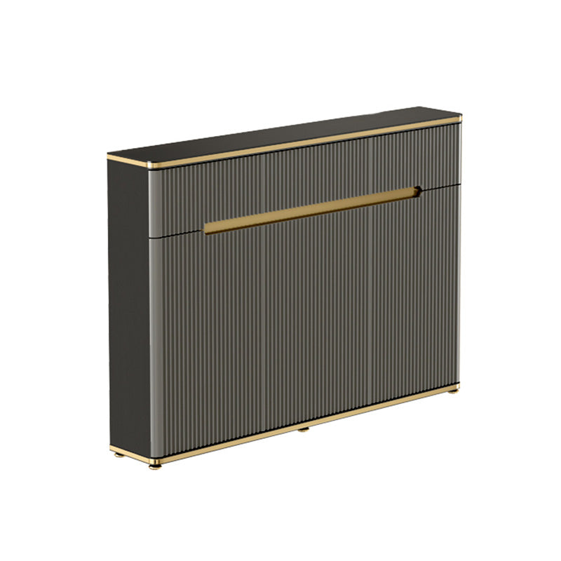 Glam Dark Gray Credenza Sintered Stone Top Sideboard Cabinet for Dining Room 47"L x 8"W x 34"H Black Clearhalo 'buffet_sideboard' 'Buffets & Sideboards' 'furn' 'furn_buffet_sideboard' 'Furniture' 'Kitchen & Dining Furniture' 6087849