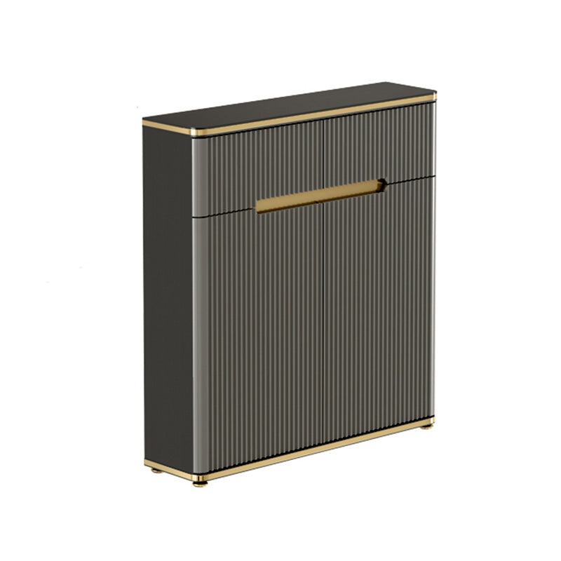 Glam Dark Gray Credenza Sintered Stone Top Sideboard Cabinet for Dining Room 31"L x 8"W x 34"H Black Clearhalo 'buffet_sideboard' 'Buffets & Sideboards' 'furn' 'furn_buffet_sideboard' 'Furniture' 'Kitchen & Dining Furniture' 6087853