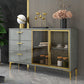 Contemporary Gray Sideboard Wood Buffet Server with Glass Doors