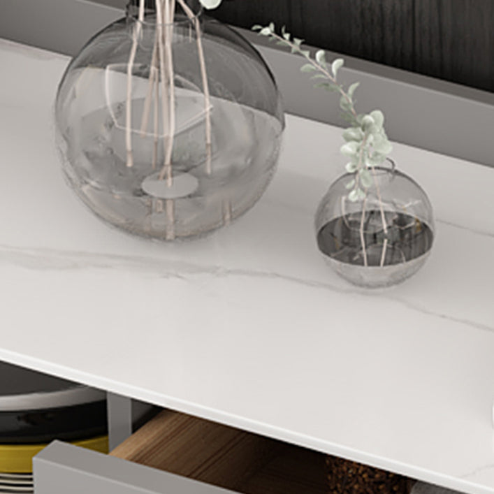 Modern Gray Sideboard Table with Drawers Wood and Stone Buffet Server Clearhalo 'buffet_sideboard' 'Buffets & Sideboards' 'furn' 'furn_buffet_sideboard' 'Furniture' 'Kitchen & Dining Furniture' 6088184