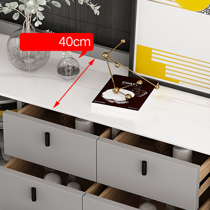 Modern Gray Sideboard Table with Drawers Wood and Stone Buffet Server Clearhalo 'buffet_sideboard' 'Buffets & Sideboards' 'furn' 'furn_buffet_sideboard' 'Furniture' 'Kitchen & Dining Furniture' 6088185