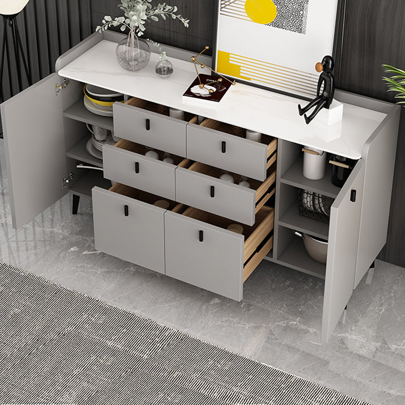 Modern Gray Sideboard Table with Drawers Wood and Stone Buffet Server Clearhalo 'buffet_sideboard' 'Buffets & Sideboards' 'furn' 'furn_buffet_sideboard' 'Furniture' 'Kitchen & Dining Furniture' 6088187